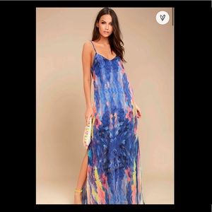Lulus Flying Watercolors Royal Blue Print Maxi Dress